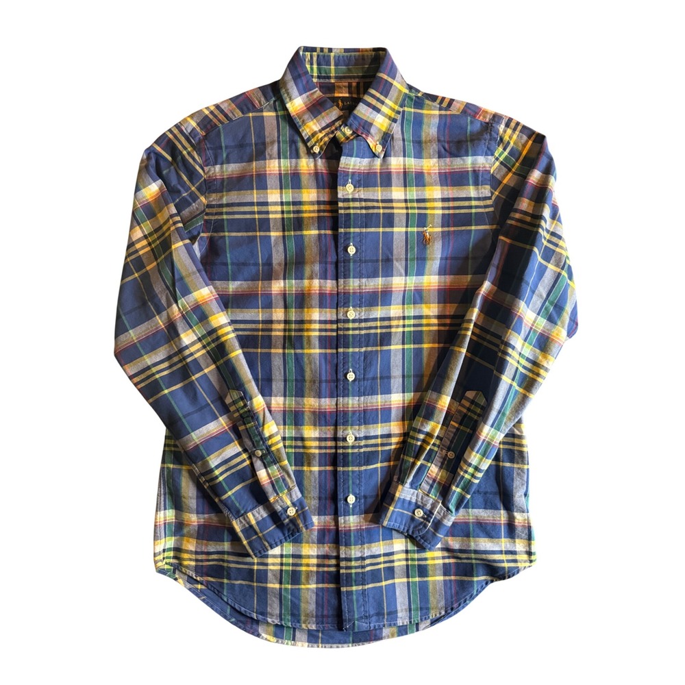 Ralph Lauren Plaid Button Down Shirt Mens S Blue Yellow Long Sleeve Cotton